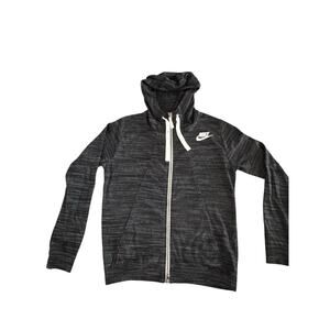 Nike Full Zip Hoodie Sweatshirt Black Heathered Size M Cotton Blend Drawstring